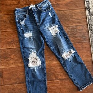 Risen Distressed Blue Jeans with silver sequin